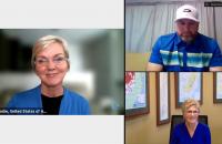 In this screenshot from Thursday, September 16, U.S. Department of Energy Secretary, Jennifer Granholm (left) is joined by Mayor of Matewan, West Virginia, Matt Moore (top right) and ARC Federal Co-Chair, Gayle Manchin (bottom right) during a virtual meeting of the Appalachian Regional Commission discussion on New Opportunities for Coal Communities.
