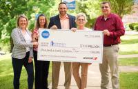 Representatives from Aramark Collegiate Hospitality and Glenville State University pose with a presentation check for dining renovations at Glenville State. Pictured (l-r) Alicia Gaul, Lisa Smarr, Brett Ridgway, Rita Hedrick Helmick, and Bert Jedamski. (GSU Photo/Kristen Cosner)