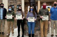 (l-r) Glenville State College Department of Land Resources Chair Dr. Rico Gazal, Lexi Pletcher, Heather Moore, Katlyne Rollyson, Marc Radcliff, and Associate Professor of Forestry Dr. Brian Perkins. Pletcher, Moore, Rollyson, and Radcliff are all Forest Technology students at Glenville State College who were recently named to the CEFTS Honor Society.