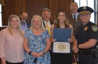 (l-r) Chelsea Johnson, Dr. Jeff Bryson, Sheryl Johnson, Dr. Ken Lang, Kristen Lopez, Dr. Donal Hardin, and Sgt. Tyke Hunt | CPD Photo