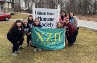 Members of the Glenville State College sorority Chi Zeta Pi who visited the Ritchie County Humane Society for a community service outing; (l-r) Dezarae Detamore, Kimmy Little, Miranda Hinkle, Kayla Hall, Brooke Spencer, Faith Norris, Macy Rush, and Christina Frazier (not pictured Raeann Sickles) | Photo provided by Chi Zeta Pi