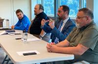 Glenville State University Department of Social Science faculty members (l-r) Dr. Josh Squires, Dr. Bob Hutton, Luke Bendick, and Dr. Tim Konhaus answer questions as part of a recently held panel discussion. (Submitted photo)