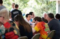 Glenville State University employees attending the welcome back picnic hosted by Dr. Mark Manchin at the President’s Home. (GSU Photo/Kristen Cosner)