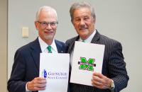 Marshall University President Dr. Jerome A. Gilbert (left) and Glenville State College President Dr. Mark A. Manchin at the signing ceremony. (GSC Photo/Kristen Cosner)
