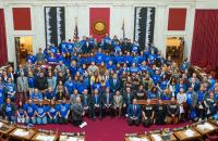Glenville State University students, staff, faculty, alumni, administrators, friends, and lawmakers gather inside the House of Delegates chamber during last year’s Glenville State University Day at the Legislature. This year’s event will take place on February 28. (GSU Photo/Kristen Cosner)