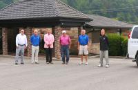 Flanked by the new vans for the men’s and women’s golf teams are (l-r) Glenville State College Athletic Director Jesse Skiles, Glenville State College Men’s Golf Coach John Lilly, Glenville State College President Dr. Mark Manchin, Ike Morris, Glenville State College Women’s Golf Coach Mike McGarry, and Glenville State College Assistant Golf Coach Bill Lilly (GSC Photo/Kristen Cosner)