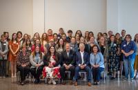 Glenville State University education students, administrators, staff, and faculty members join GSU President Dr. Mark A. Manchin and West Virginia State Superintendent of Schools David L. Roach for a photo. (GSU Photo/Kristen Cosner)