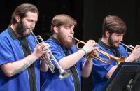 Glenville State University student musicians (l-r) Daniel Hinger, James McChesney, and Stephen Smith at last spring’s jazz concert. The 2023 concert will take place Friday, April 21 at 7:00 p.m. (GSU Photo/Dustin Crutchfield)