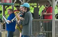Members of the Glenville State University Jazz Band performing outside the Genesis HealthCare Glenville Center as part of their National Skilled Nursing Care Week recognition activities.