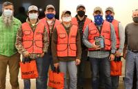 Glenville State College Land Surveying students with some of the donations they recently received; pictured (l-r) Jason Cobb, Ben Sturtevant, Jack Raitz, Logan Phares, Will Jackson, Ronald “Abe” Stearns, Tucker Hunt, Doyle Hupp (GSC Photo/Dustin Crutchfield)