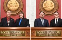 2019 Legislative Interns Chance McTaggart (at left with Delegate Tom Fast) and Lucas Bonnett (at right with Delegate Brent Boggs) | WV Legislative Photo by Perry Bennett