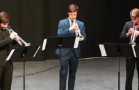 Glenville State University senior music education major Nic McVaney (center) performs at his senior recital with Stephen Smith (left) and Cody Dye (right). (GSU Photo/Dustin Crutchfield)