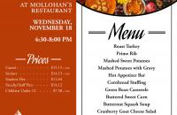 Mollohan's Restaurant at Glenville State College will host a Thanksgiving-themed Premium Night dinner on Wednesday, November 18