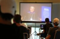 Glenville State College President Dr. Mark A. Manchin addresses new students as part of the virtual Convocation ceremony during New Pioneer Orientation