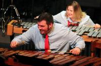 Jacob Shingler and Stephanie Messenger performing at the Percussion Ensemble Concert in 2019 (GSC Photo/Dustin Crutchfield)