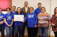 Members of the Glenville State University Pioneer Shooting Club making a $500 donation to the Glenville First Baptist Church Cancer Fund. Pictured are (l-r) Makayla McGuire, Faith Hardman, Brenden Davis, Emily Henline, Dr. Donal Hardin, Susie Sheets, Justin Sodergren, Teresa Lydick, and Michelle Clowser.