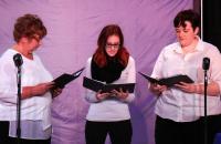 (l-r) Dr. Kathleen Nelson, Brittany Benson, and Dr. Kaitlin Ensor participate in the Reader's Theater performance of A Christmas Carol