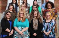 Spring 2020 Teacher Interns (l-r) Front Row: Faith Woods, Autumn Knight, Taylor Cool, Dorothy Davis; Middle Row: Aimee Asbury, Bethany Spelock, Rachel Flanigan, Sarah Brunty; Back Row: Brooke Spencer, Kelly Bruce, Miranda Allen, Clayton Lagasse (GSC Photo/Kristen Cosner)