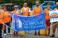 Several volunteers with Glenville State University ties recently pitched in to help pick up litter alongside U.S. Route 33 in Lewis and Gilmer Counties. Pictured (l-r) Leslie Ward, Betsy Peeples, Miakayla Paisley, Rick Gould, Seth Price, Emily Koella, Dr. Nabil Nasseri. (GSU Photo/Dustin Crutchfield)