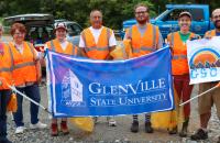 Several volunteers with Glenville State University ties recently pitched in to help pick up litter alongside U.S. Route 33 in Lewis and Gilmer Counties. Pictured (l-r) Leslie Ward, Betsy Peeples, Miakayla Paisley, Rick Gould, Seth Price, Emily Koella, Dr. Nabil Nasseri. (GSU Photo/Dustin Crutchfield)