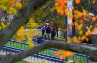 Glenville State University students walk through the campus amphitheater on a fall morning. The institution was recently ranked by U.S. News and World Report in their Best Colleges rankings. (GSU Photo/Kristen Cosner)