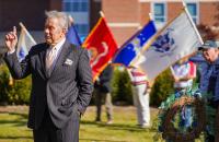 Glenville State College President Dr. Mark Manchin speaks to those assembled at the College's Veterans Day ceremony. (GSC Photo/Kristen Cosner)
