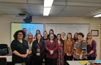 GSC student teacher interns who participated in the YMHFA training included: front row (l-r) Sarah Brunty, Autumn Knight, Dorothy Davis, Faith Woods, Miranda Allen, Taylor Cool, Dr. Grace Wine; back row (l-r): Clayton Lagasse, Kelly Bruce, Aimee Asbury, Brooke Spencer, Rachel Flanigan, Dianne Bailey-Miller, Bethany Spelock (GSC Photo/Kristen Cosner)