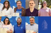Glenville State University employees who were recognized for their years of service at the spring 2022 Employee Appreciation Luncheon; (l-r, descending) Linda Graff, Larry Baker, Dr. Kevin Evans, Rachel Adams, Sheri Goff, Dave McEntire, and Tom Ratliff. (GSU Photos/Kristen Cosner)