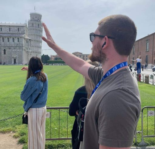 GSC Student Holding Up Pisa Tower